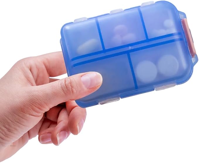 Compact Med Mate with DIY Labels Travel-Friendly Medication Wallet with Pocket-Sized Pill Compartments Pill Case with Lables(Blue)