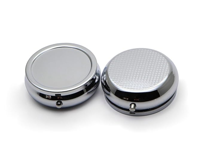 Pill Box Round Metal Pill Case Portable Mini Silver Medicine Drug Holder Container Organizer with 3 compartments for Travel Outdoor Use Pack of 2