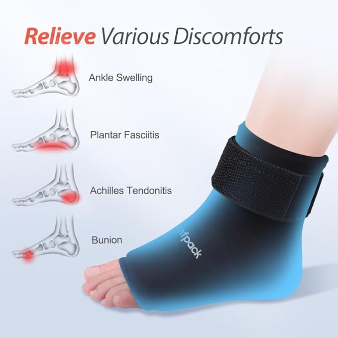 Ankle Ice Pack Wrap for Swelling, 2PCS Gel Ankle Foot Ice Pack Wrap with Hot Cold Compression Pain Relief for Plantar Fasciitis, Sprained, Achilles Tendonitis, Heel Spur