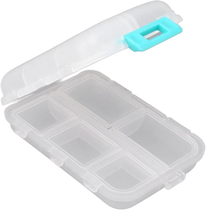Travel Pill Organizer, Plastic 10 Compartments Pill Case Portable Pill Box Buckle Lock Weekly Portable Pill Holder Container for Purse (White)