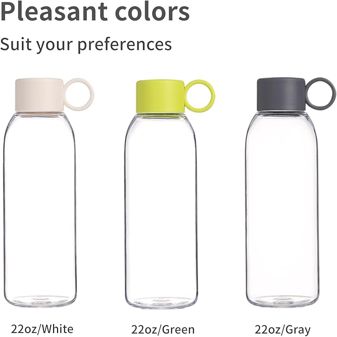 emoi 22oz Clear Water Bottle，Reusable Leak Proof BPA-Free Water Bottles for Boys Girls Men Women perfect Size for School Travel Hiking Gym Office Ideal for daily hydration-white
