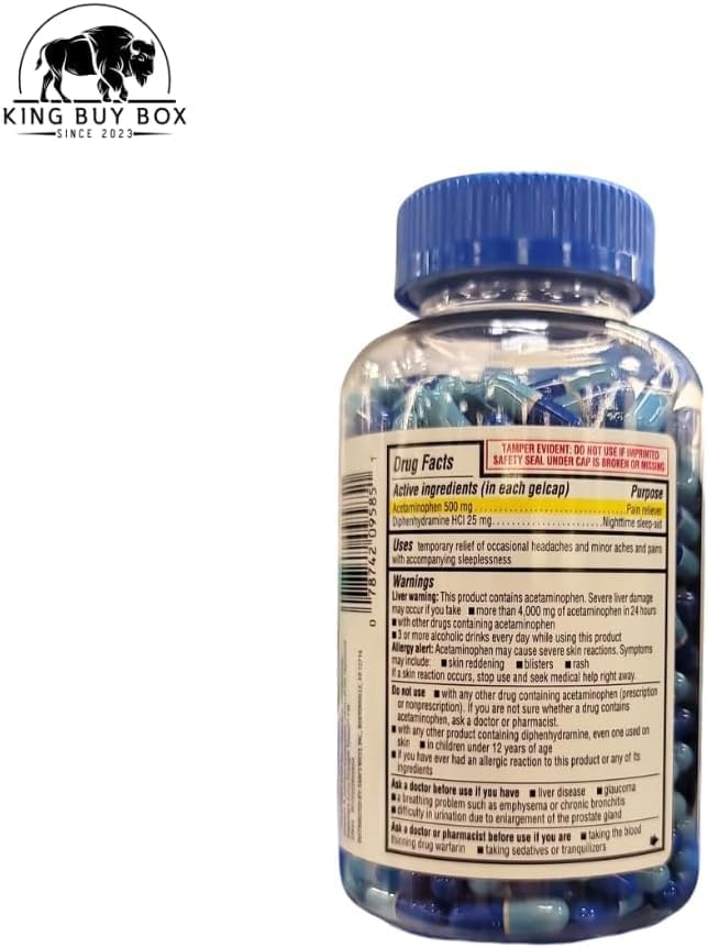 Pill Box KING BUY BOX (Color May Vary) Bundled with Acetaminophen PM Rapid Release Gelcaps, 375 ct.