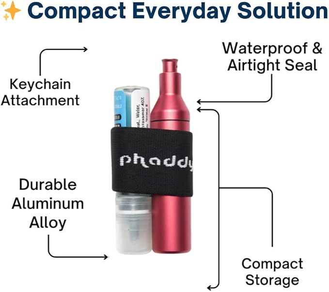 phaddy Keychain Pill Holder – Waterproof Airtight EDC Capsule Container, Aluminum Pill Box with Modular Band for Keys, Travel, Emergency Cash, Vitamins & Essentials (Pink, Standard)