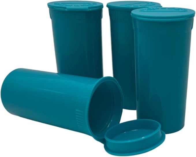 Multi-Use Airtight Empty Pill Bottles with Hinged Lids, 13 Dram Plastic Bottle Organizer for Supplements, Vitamins & Medicines, 12 Pack (Aqua Opaque)