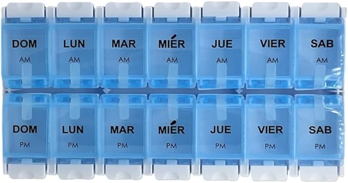 Healthaccessories Spanish Pill Box 7 Day Twice-a Day AM PM Weekly Pill Planner Organizer - Large Compartment Pill Boxes Store medications for Entire Week. Easy See Through. para un semana.