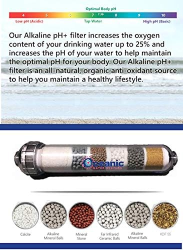 6 Stage- Inline Alkaline | KDF | Antioxidant Mineral pH Balancing Drinking Water Filter | (2" x 10" No Fittings/Clips)