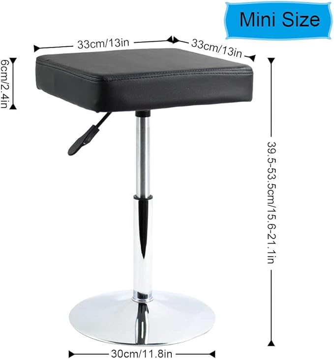 FURWOO Black Square Salon Stool - Height Adjustable Step Stool for Vanity,Manicure,Shop,Barber Home Office,Small