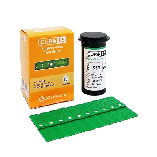 CUROFIT Fast and Accurate Blood TRIGLYCERIDES Test Strips - Easy Capillary Action, Near Lab-Quality Results, for Home Use, 10 Count
