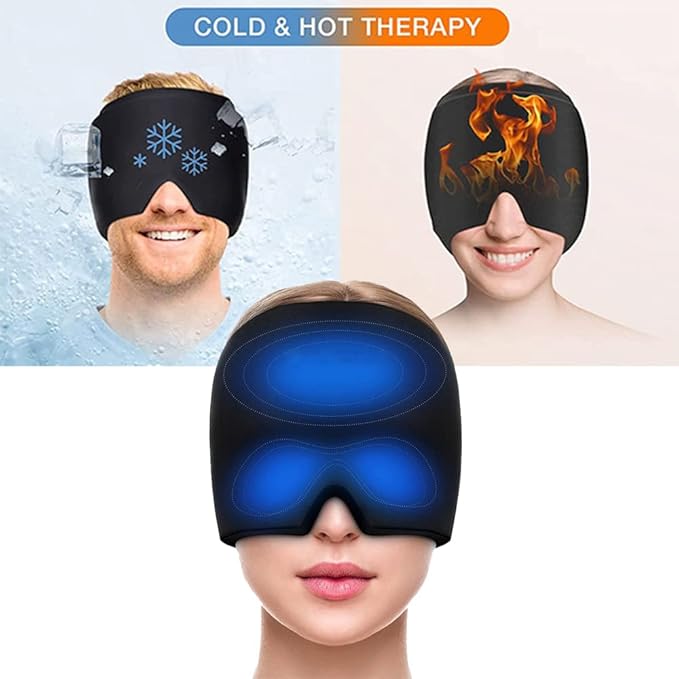 Men Women Sleep Eye Mask Cooling Head Wrap for Sleeping, Micro Weighted Eyeshade Elastic Blackout Eye Cover Reusable Eye Blindfold Travel Eyeshade with Cooling/Heated Gel Pad