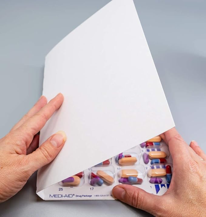 Monthly XL Cold Seal Medication Blister Pack System Cards for Pills -One Piece Unit Dose Tri-Fold Booklet, Easy No Extra Equipment Needed, Just Fill and Seal (31 Day Monthly - 6 Pack)