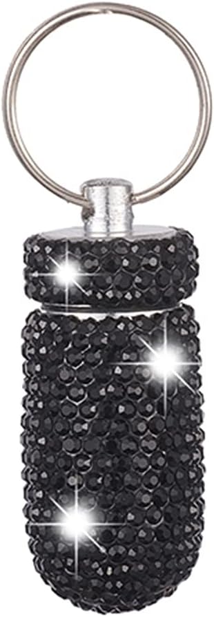 Aluminum Keychain Medication Pill Box Mini Size Pill Holder,Waterproof and Light Weight Pill Case, Bling Pill Container Key Chain Medicine Dispenser Organizer Bottle Storage Aluminum Keychain,Black