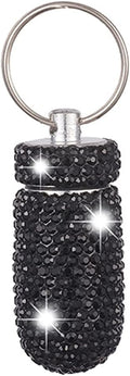 Aluminum Keychain Medication Pill Box Mini Size Pill Holder,Waterproof and Light Weight Pill Case, Bling Pill Container Key Chain Medicine Dispenser Organizer Bottle Storage Aluminum Keychain,Black