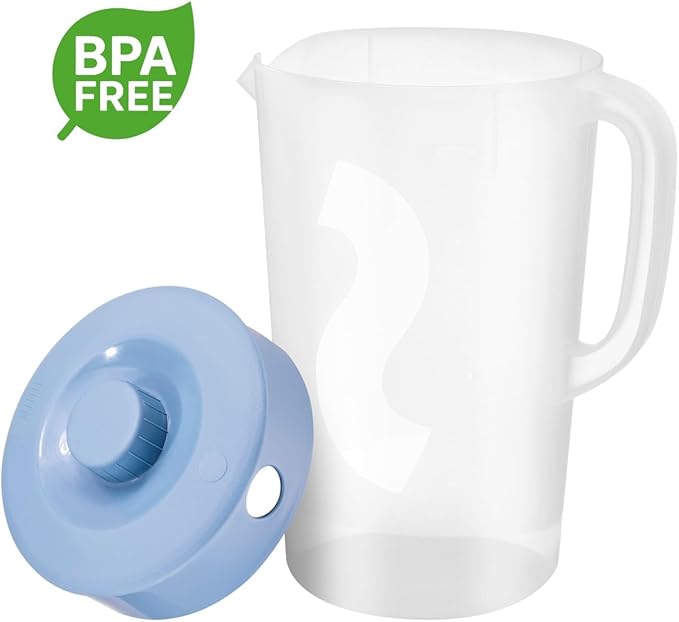Tribello 1 Gallon Pitcher with Lid, Clear Plastic Water Pitcher with 3-Way Lid, Freezer/Dishwasher Safe, and BPA Free (1 Gallon)