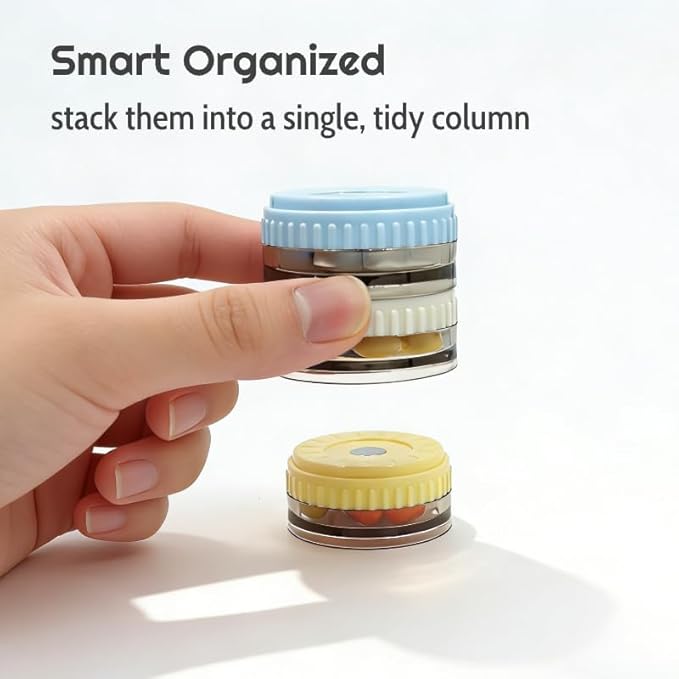 Stackable Magnetic Pill Case, Small Pill Box with Screw Cap, Moistureproof Pill Dispenser, Compact Medication & Vitamin Organizer