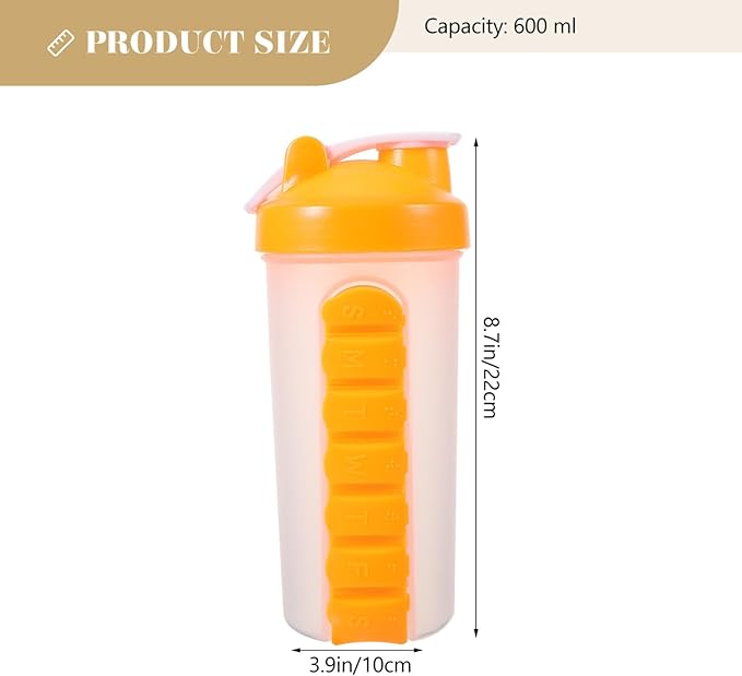 Clear Water Bottles 7 Day Pill Box Organizer with Water Bottle Weekly Dispensers Reminder Medicine Holder Portable Inserted Pill Case Bottle for Travel Gym Outdoor Orange