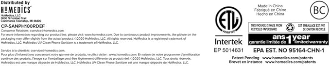 Homedics UV Clean Phone Sanitizer, Portable Fast Germ Sterilizer & UVC Light Disinfectant for Cell Phone, Makeup Tools, Credit Cards, Keys, Glasses, Kills up to 99.9% of Bacteria & Viruses, Red