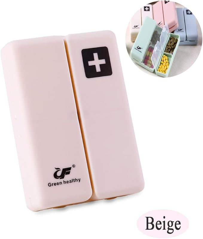 Magnetic Foldable Pill Case, Daily Pill Box Organizer Easy to Open, BPA Free, 7-Day Portable Weekly Vitamin Dispenser Reminder for Medicine, Fish Oil, Supplements, Capsule, DHA, Beige White