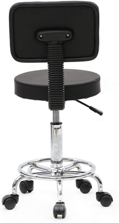 Round Rolling Bar Stool PU Leather with Wheels and Foot Rest, Height Adjustable Task Work Chair with Back for Salon Spa Office Chairs