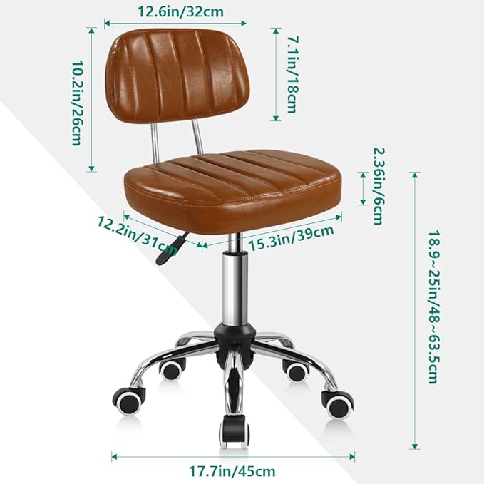 Square Swivel Stool with Wheel for Work SPA Shop Massage Height-Adjustable and Cost-Effective Rolling Stool Chair with Back (Brown)