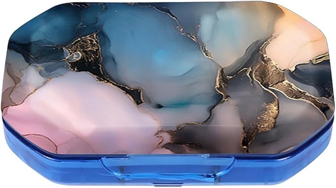 This Portable Abstract Marble Pattern 6 Compartment Pill Box Can Be Placed in A Pocket Or Wallet to Store Vitamins, Medicines Health Supplements Other Medications.