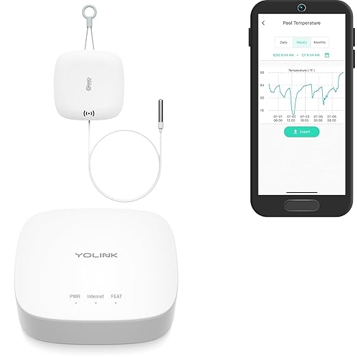 YoLink Weatherproof Fluid, Air, Surface Extreme High/Low Temperature Sensor with Probe, 1000 feet Long Range, App Alerts, Text/SMS, Email Alerts, YoLink Hub Included