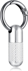 Small Pill Case Keychain Tiny Portable Carabiner Clip Pill Holder Bottle Micro Waterproof Metal Pill Container Mini Emergency Medicine Organizer (Silver Reticulation)