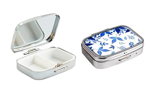 Pill Box,Blue Fall Leaves Custom Personlized Rectangular Pill Case Holder Decorative Box Pocket Purse Travel Pill Vitamin Tablet Medicine Case