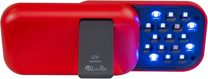 LivePure Handheld UV Light Sanitizer. Portable UV Light for Disinfecting Room, Kitchen, Car, Bathroom, Household Surfaces. Empire Red