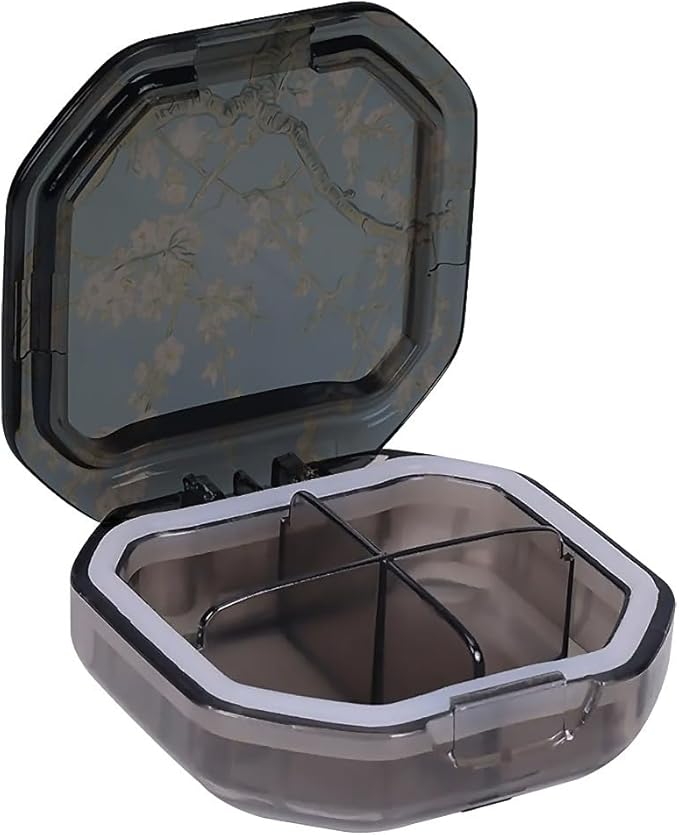 This Portable Almond Blossoms Pattern 4 Compartment Pill Box Can Be Placed in A Pocket Or Wallet to Store Vitamins, Medicines Health Supplements Other Medications.