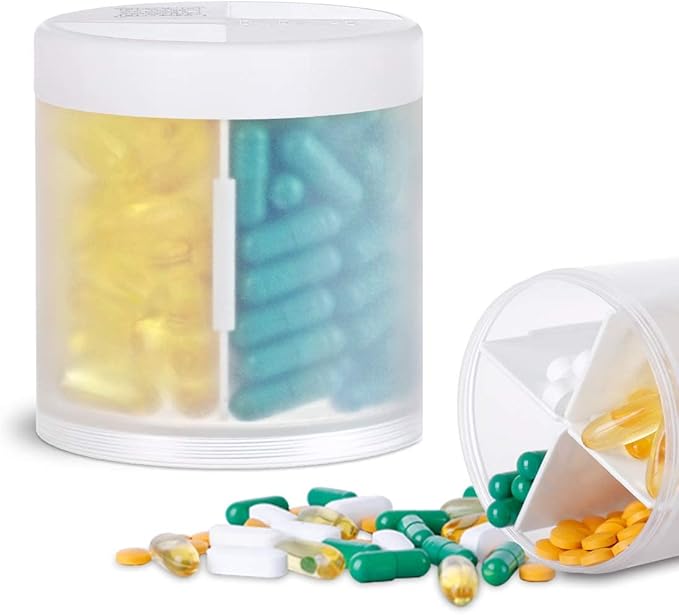 Extra Large Supplement Organizer with 4 Compartments Easy Open Pill Dispenser Monthly Medicine Vitamins Organizers Storage Pill Bottles,Transparent