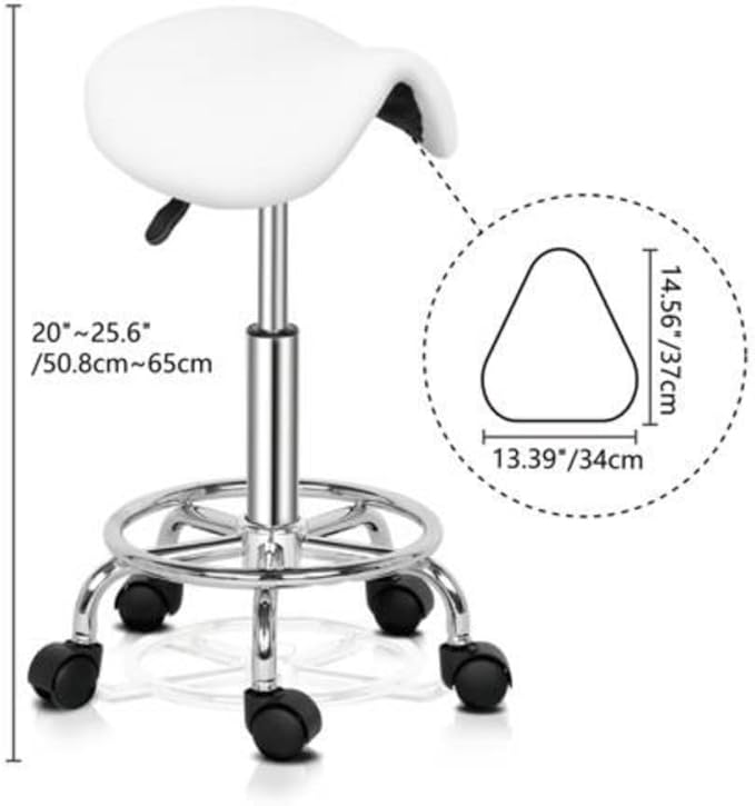 Round Rolling Bar Stool PU Leather with Wheels and Foot Rest, Height Adjustable Task Work Chair for Salon Spa Office Chairs