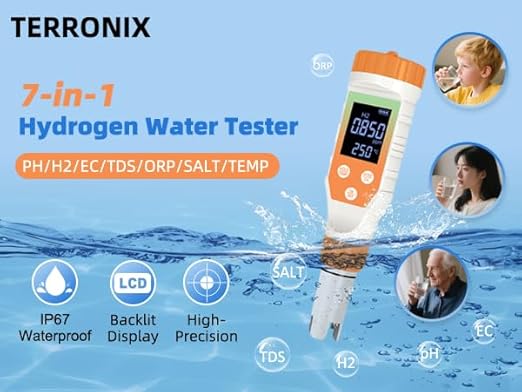 7-in-1 Digital Water Quality Tester - ph Meter, pH TDS EC ORP Salt Temperature Meter, Portable Testing Kit with Digital Display