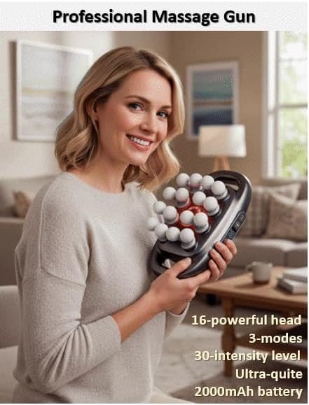 Square Bracket's Professional 10-Head Massage Gun, Deep Tissue & Muscle Recovery, Pain Relief, Whole Body Relax, Certified 2026 Model, Gray
