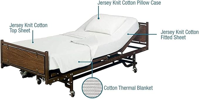 Careoutfit All in One Hospital Bed Linen in a Bag, Top Sheet, Bottom Sheet, Pillow Case and Blanket, White Premium