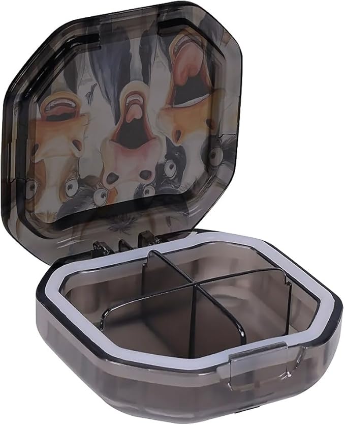 This Portable Funny Cartoon Cow Pattern 4 Compartment Pill Box Can Be Placed in A Pocket Or Wallet to Store Vitamins, Medicines Health Supplements Other Medications.