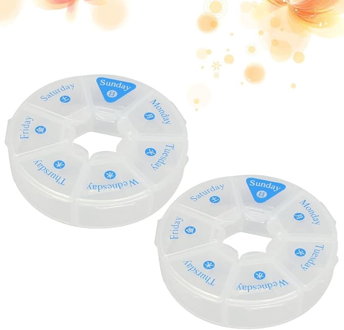 Healifty Medicine Organizer 2pcs Days Capsules Organizer Home Oils Cases Storage Round Use Medication Case Fish Daily for Containers Planner Medicine Portable Travel Box