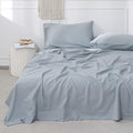 Simple&Opulence Belgian Linen Sheet Set Solid Color - 4 Pieces (1 Flat Sheet, 1 Fitted Sheet & 2 Pillowcases) Natural Flax Cotton Blend Soft Breathable Farmhouse Bedding - Queen Size, Dusty Blue