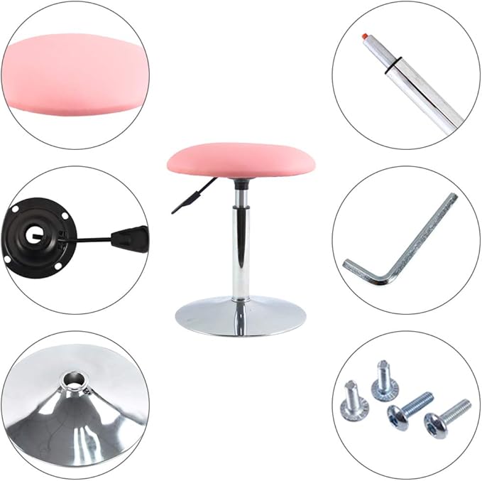 FURWOO Short Round Spa Stool Height Adjustable Vanity Chair Swivel Bench for Bedroom Living Room Pink