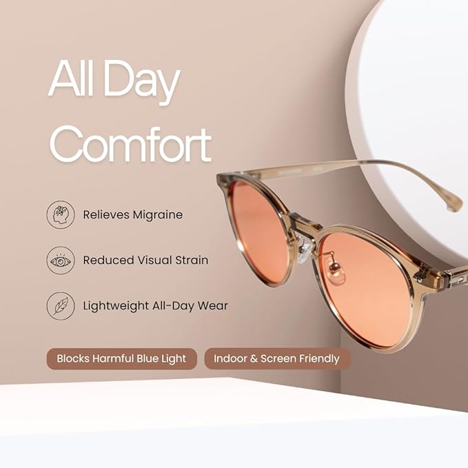 BRADDELL Women's FL-41 Rose Tinted Blue Light Glasses for Migraine Light Sensitivity, Fluorescent LED Glare, Photophobia