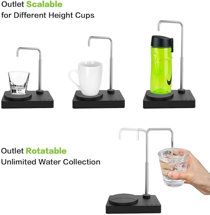Desktop Water Dispenser 5 Gallon Mini Countertop Water Bottle Pump Portable Water Jug Dispenser Smart USB Rechargeable Water Dispenser Bottom Load for Home Office Camping Outdoor Travel (Black)