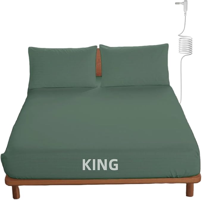 OKOHEY Grounding Fitted Sheets with 15ft Earthing Cord, King Size, 90% Organic Cotton + 10% Silver Fiber, Soft & Breathable Grounded Sheet for Better Sleep and Enhanced Wellness, Green