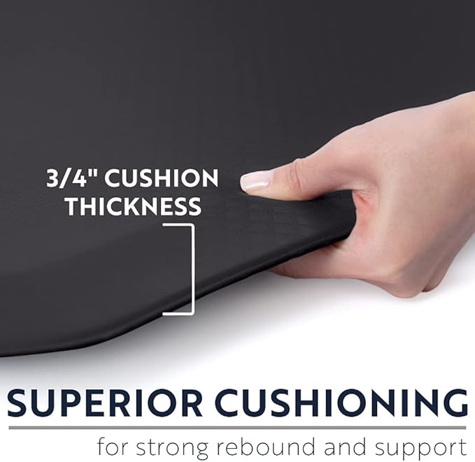 KANGAROO Thick Ergonomic Anti Fatigue Kitchen Mats for Floor, Cushioned Standing Office Desk Mat, Waterproof Scratch Resistant Topside, Supportive All Day Foot Comfort Padded Foam Rugs, 20x32, Black