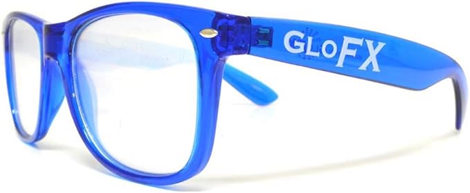 GloFX Ultimate Diffraction Glasses - Transparent Blue - 3D Prism Rainbow Effect - Great Edm, Festival, Concert, Fireworks, Christmas Lights, and Rave Accessory - Transparent Blue Frames