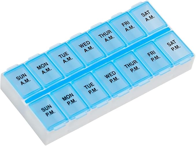 EZY DOSE Weekly (7-Day) AM/PM Daily Pill Case, Medicine Planner, Vitamin Organizer, Fish Oil Holder, Supplements Container, Medium Compartments, 2 Times a Day, Color May Vary, BPA Free