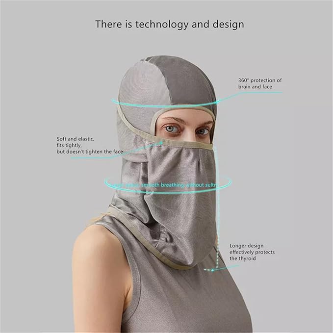Amradield Pure Silver Fiber Protection Face Mask Faraday Silver Protection Multifunctional Wrap, Hat, Head Scarf, Face Covering Integrated Type Blocking 4G 5G, WiFi, Cellular, Bluetooth for All Man