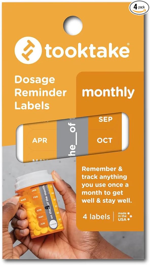 Tooktake Monthly Medication Reminder Labels – Easy Medication Tracking Stickers for Monthly Prescriptions, Vitamins & Supplements - for Pets Too