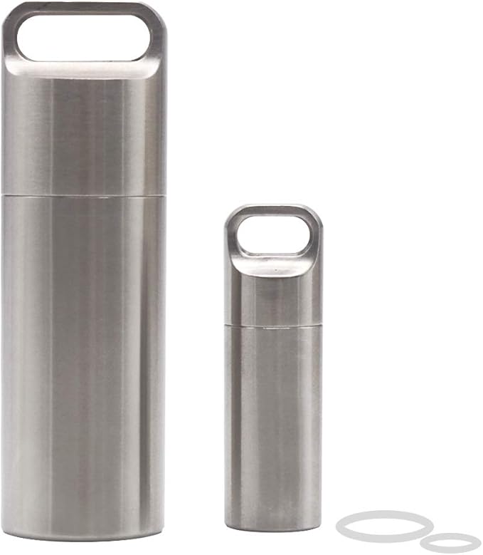 HRX Package Waterproof Stainless Steel Pill Case Keychain, Durable Small Pill Box Bottle Holder Tough for Men Purse Pocket Outdoor EDC Tool Kit