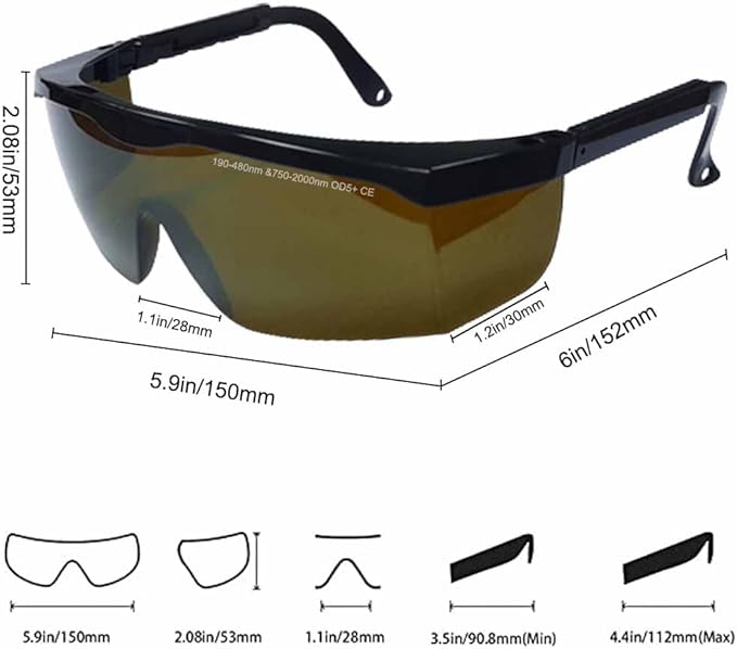 mozeeda Laser Safety Glasses Eye Protection, OD 5+190nm-480nm &750nm-2000nm Wavelength IPL Laser Glasses Eye Protection, Infrared Light for Laser Engraving Safety Goggles with Adjustable Temples