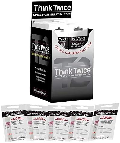 Think Twice Single-Use Breathalyzer - 30 Count - Disposable Alcohol Test 0.00% - 0.08% BAC