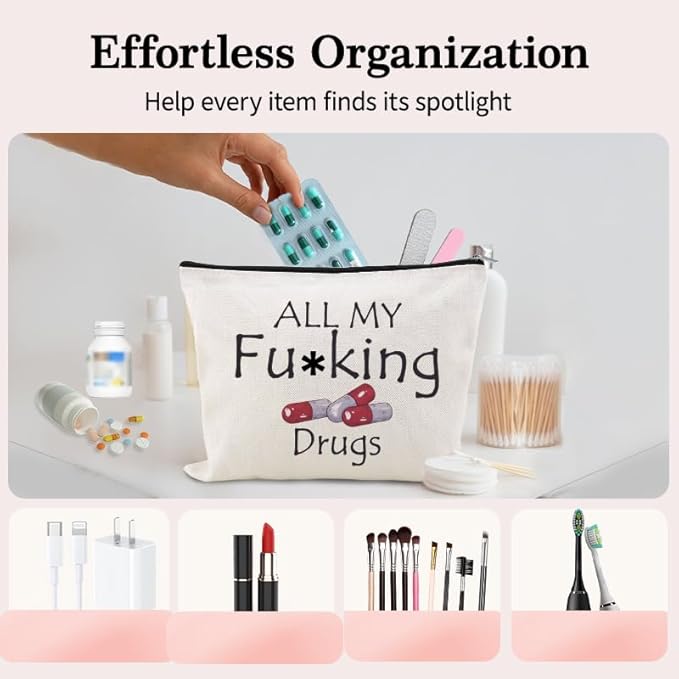 Medication Organizer Storage Bag Pouch Funny Medicine Travel Bag Pill Pouches for Patients Pharmacist Doctor Nurse Med Pouch Practitioner Dental Assistant Gifts Cosmetic Makeup Bags Med Toiletry Bags